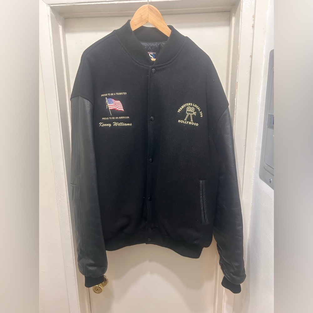Vintage Hollywood Leather Jacket Mens 3XL Teamsters Local 399 Film Union Wool